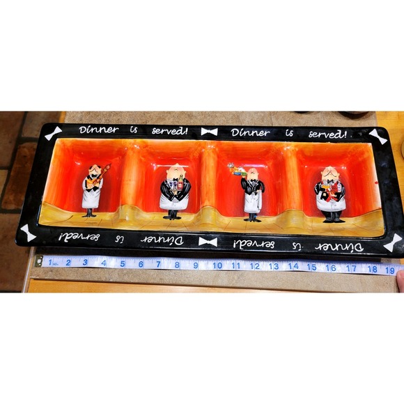 Hand Painted Ceramic Divided Serving Platter 4 Sections Dinner is Served - Picture 4 of 5